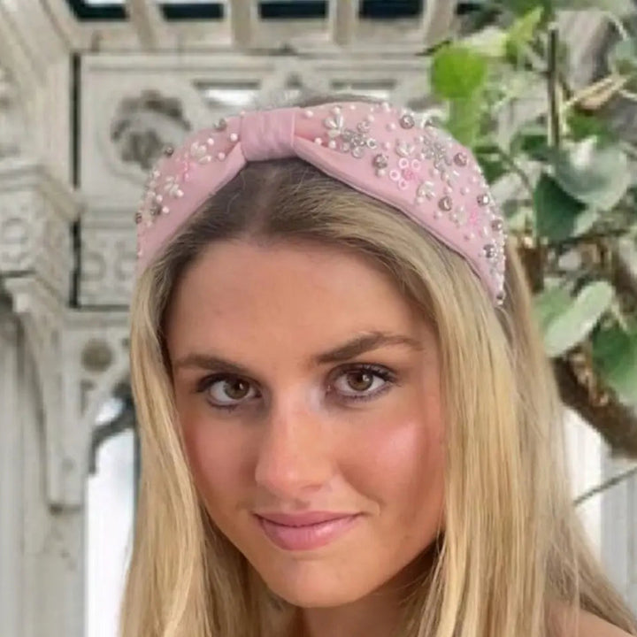 WS Handbeaded Linen Structured Headband - Stephanie Pink - Image 1