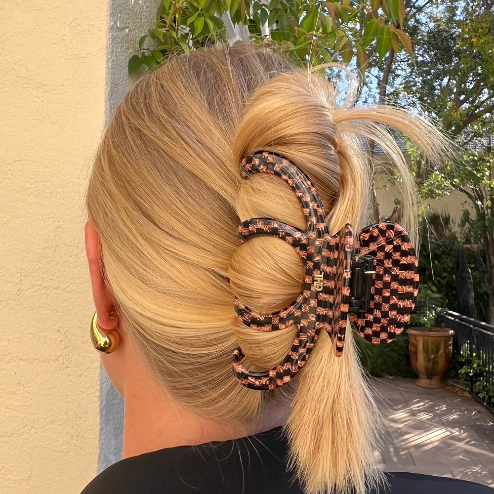 Octopus Acetate Hair Claw in Copper Black Check