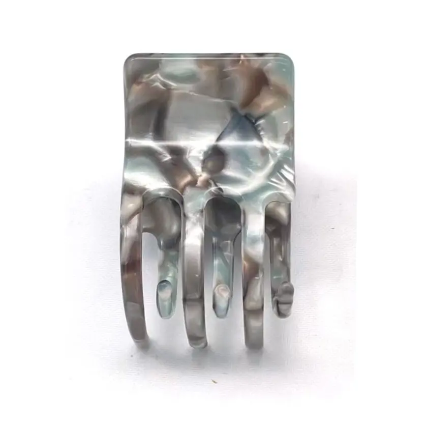 Premium Acetate Square Hair Claw in Silver Marble