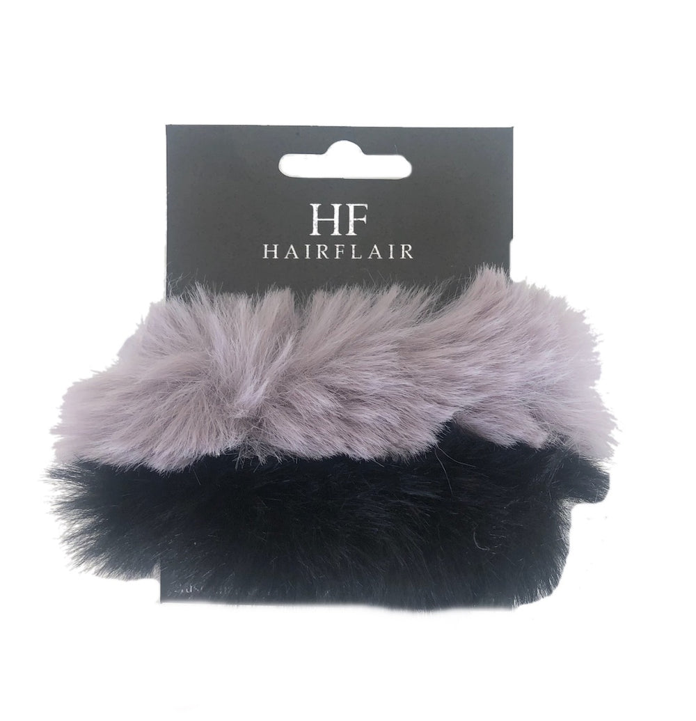 WS - FAUX FUR SCRUNCHIES BLACK/GREY 744109225536