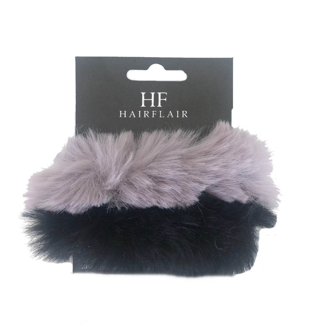 FAUX FUR SCRUNCHIES BLACK/GREY
