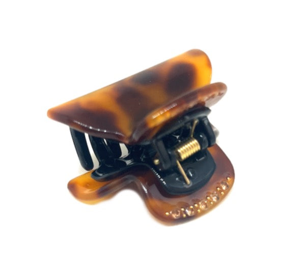 WS - Acetate Small Hair Claw & crystals – Classic Brown Tortoise