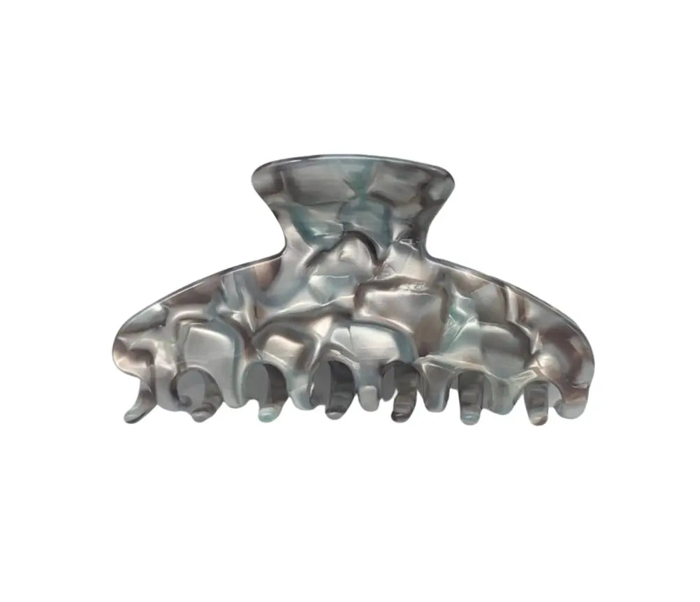 Premium Large Acetate Hair Claw in Silver marble