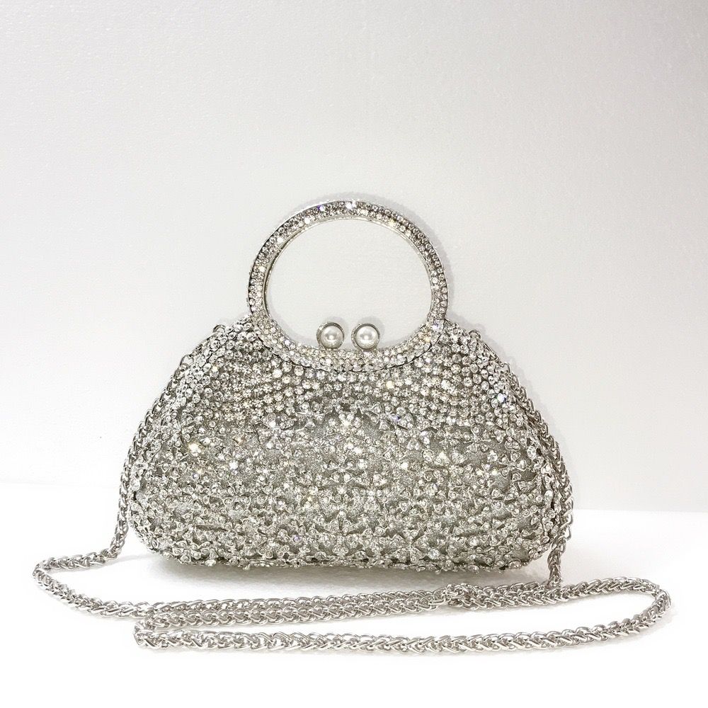 Cosette Diamond Handcrafted Clutch Bag - silver