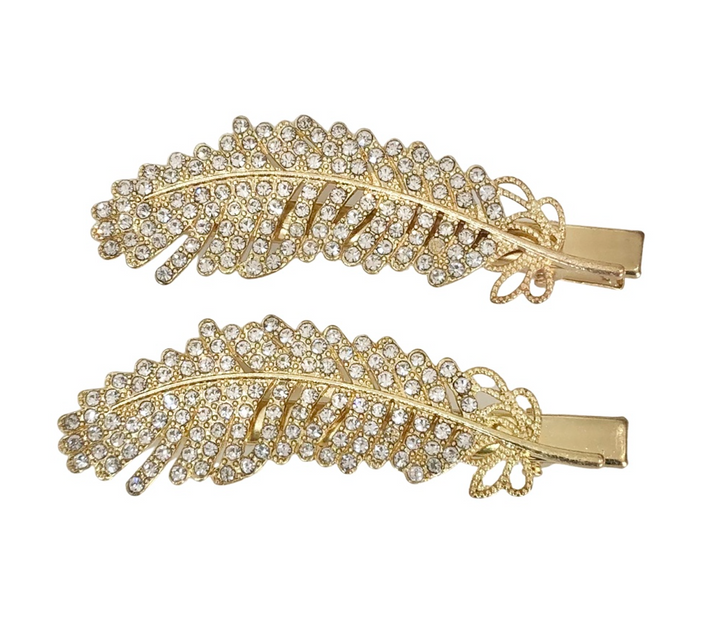 Hairpins - Gold Leaf with Crystals