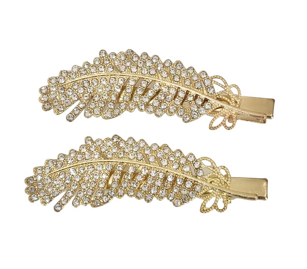WS - Hairpins - Gold Leaf with Crystals 754523536606