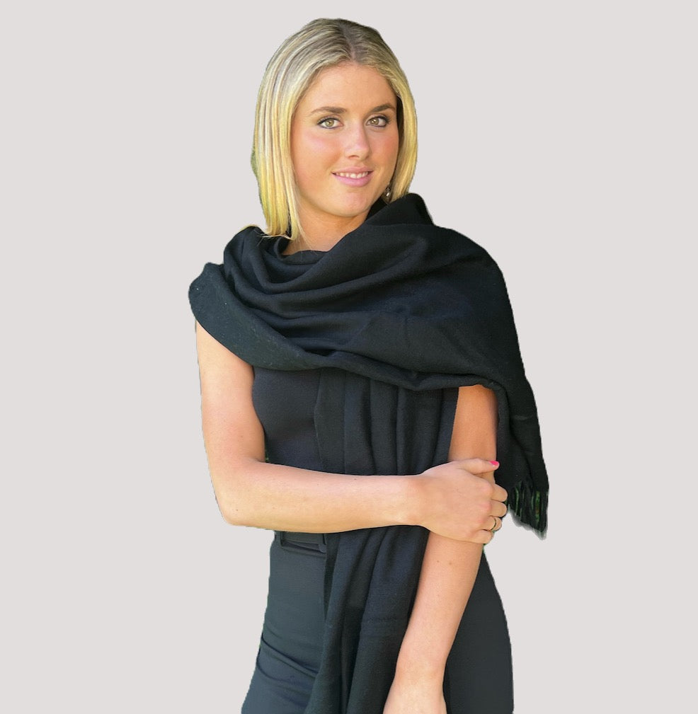 WS Premium Virgin 100% Wool Blanket Scarf- Black 746935882013