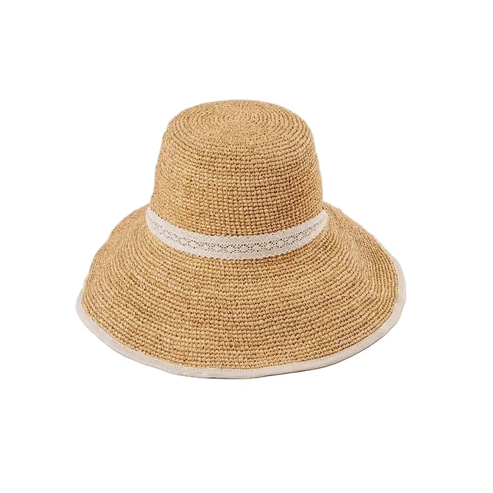 Anne Raffia Hat with cream Lace Bow Tania Hird Designs