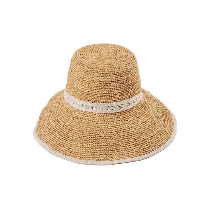 Anne Raffia Hat with cream Lace Bow Tania Hird Designs