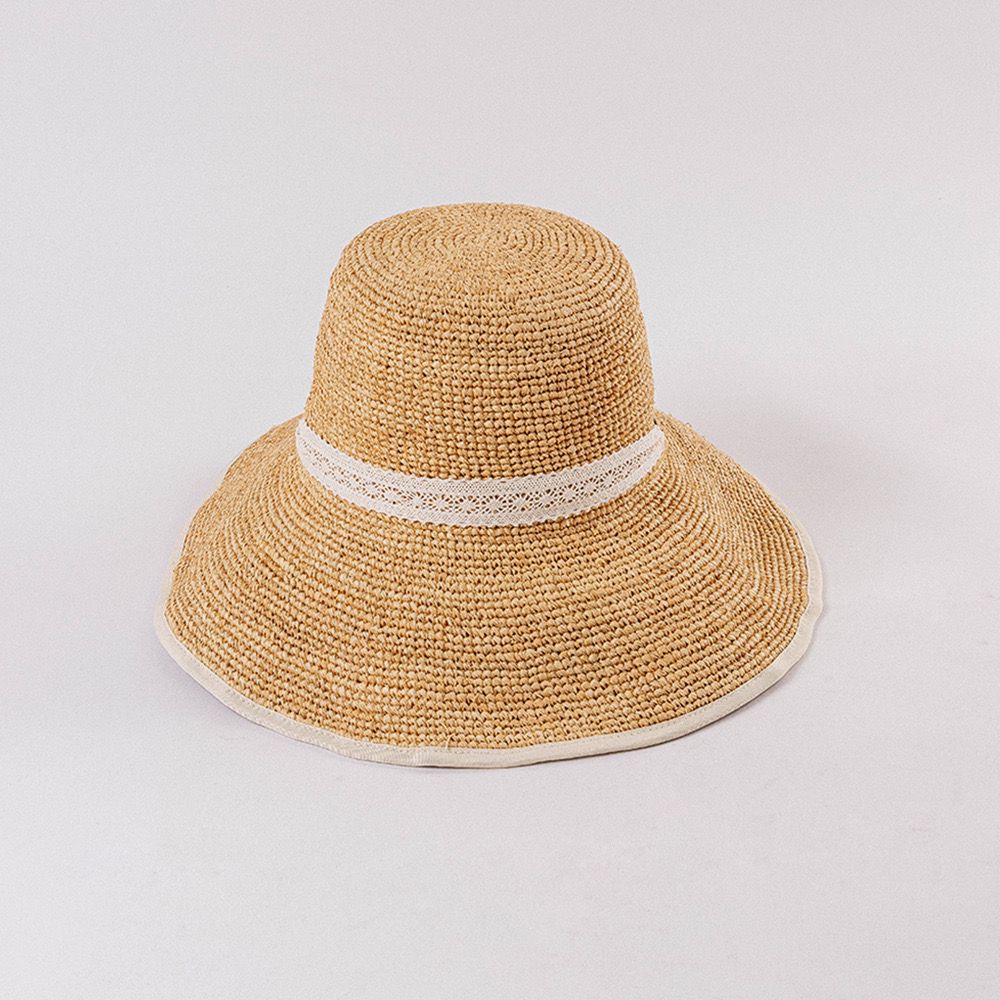 Anne Raffia Hat with cream Lace Bow Tania Hird Designs