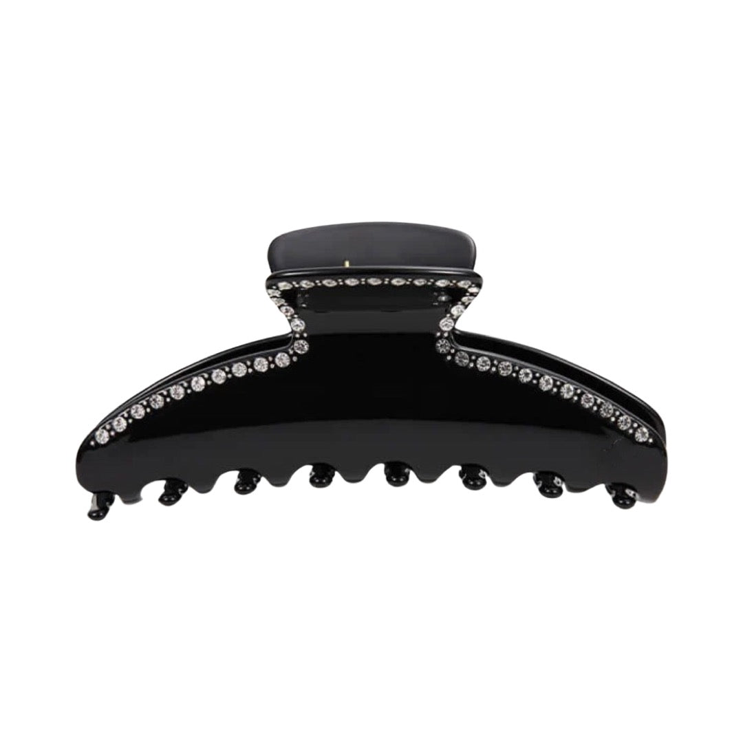 WS - Mary Oversized Acetate HairClaw with Crystals- Black & black crystals
