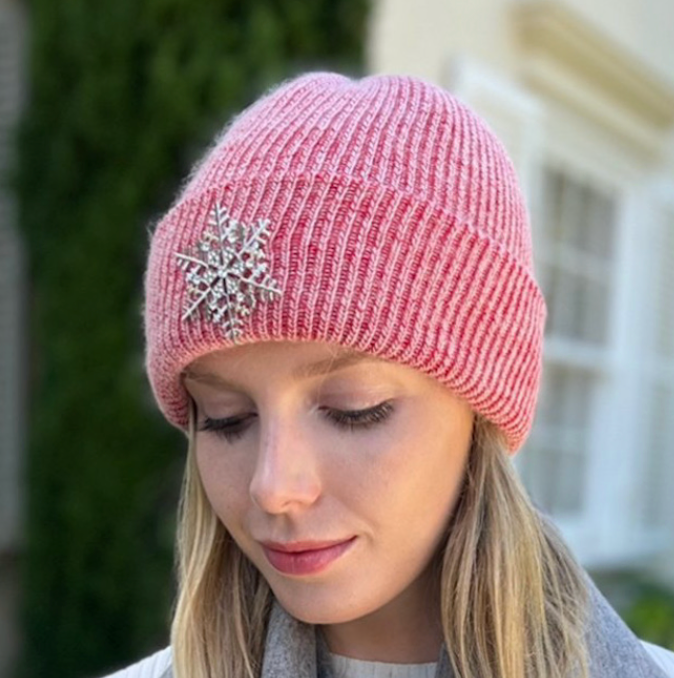 Angora Blend Beanie with SnowFlake- Red