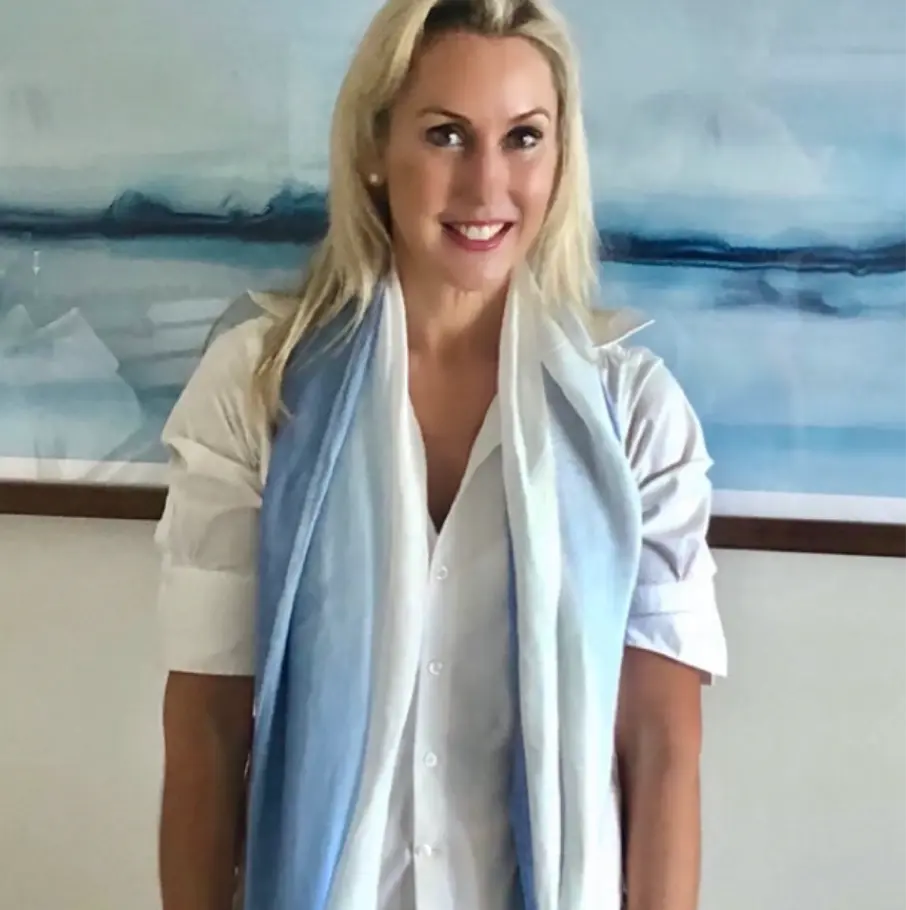 Linen Handwoven Ombre Scarf in Cerulean Blue/White