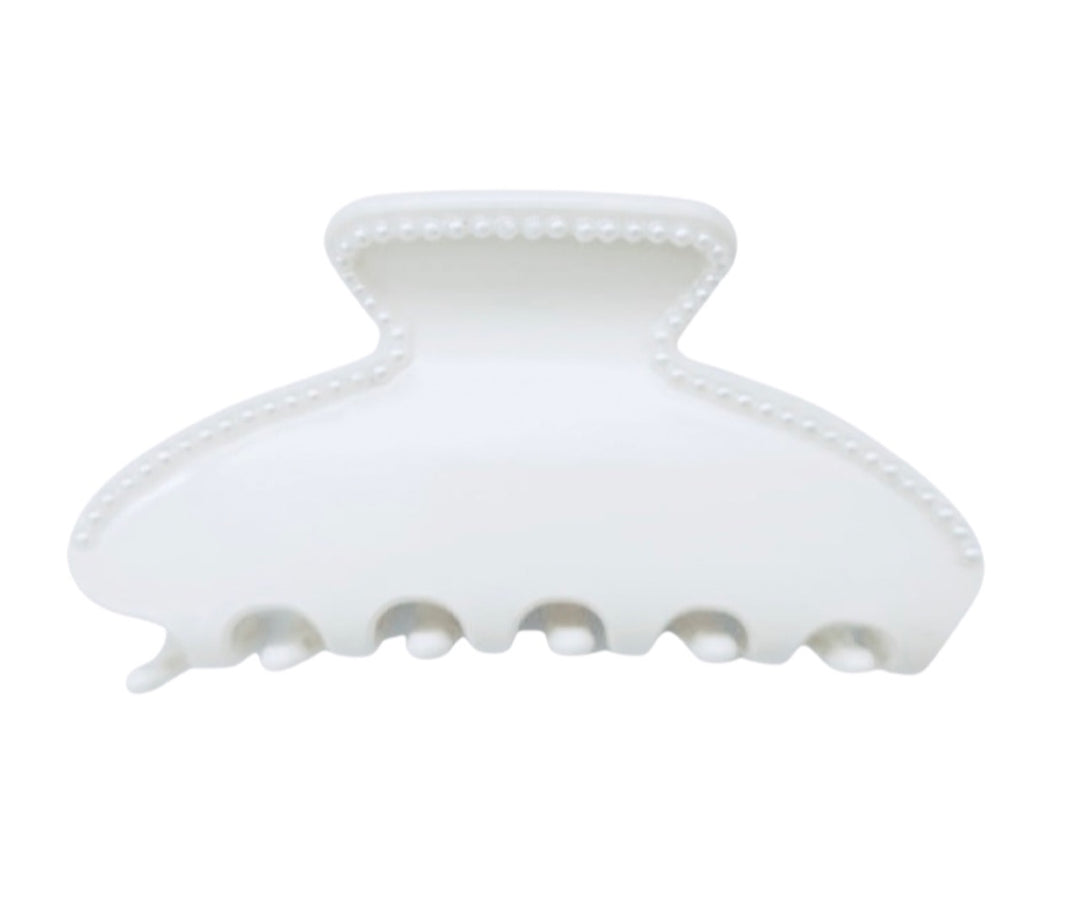 Premium Oversized Acetate Hair Claw in white with pearls