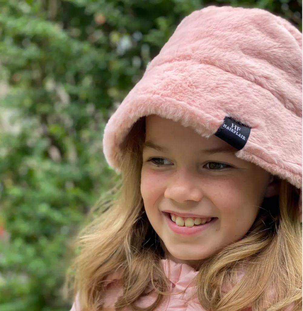 WS - KIDS Faux Fur Bucket Hat - Pink1- 4