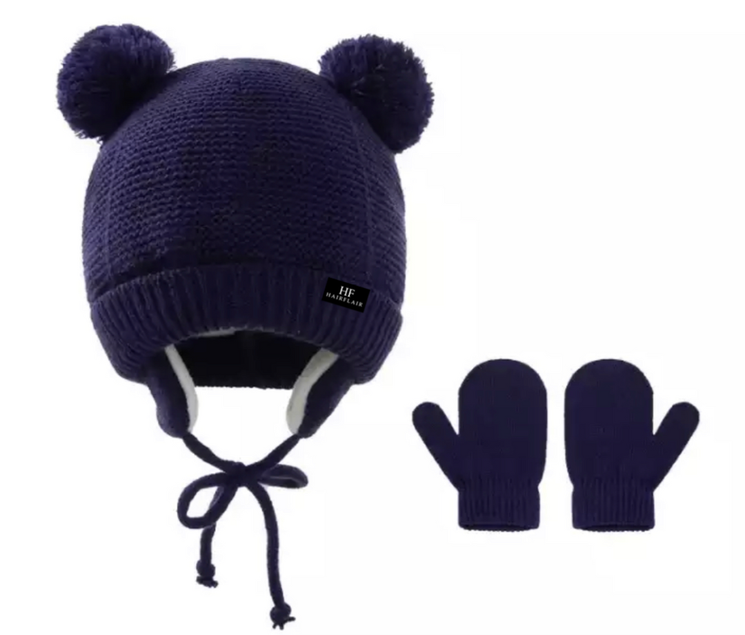 KIDS Beanie double PP Fleece & Mittens - 3m-3yr Navy