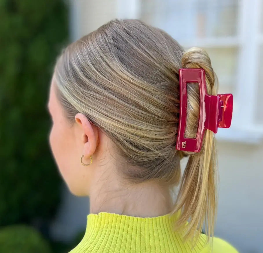 Acetate Rectangular Hair claw in Viva Magenta