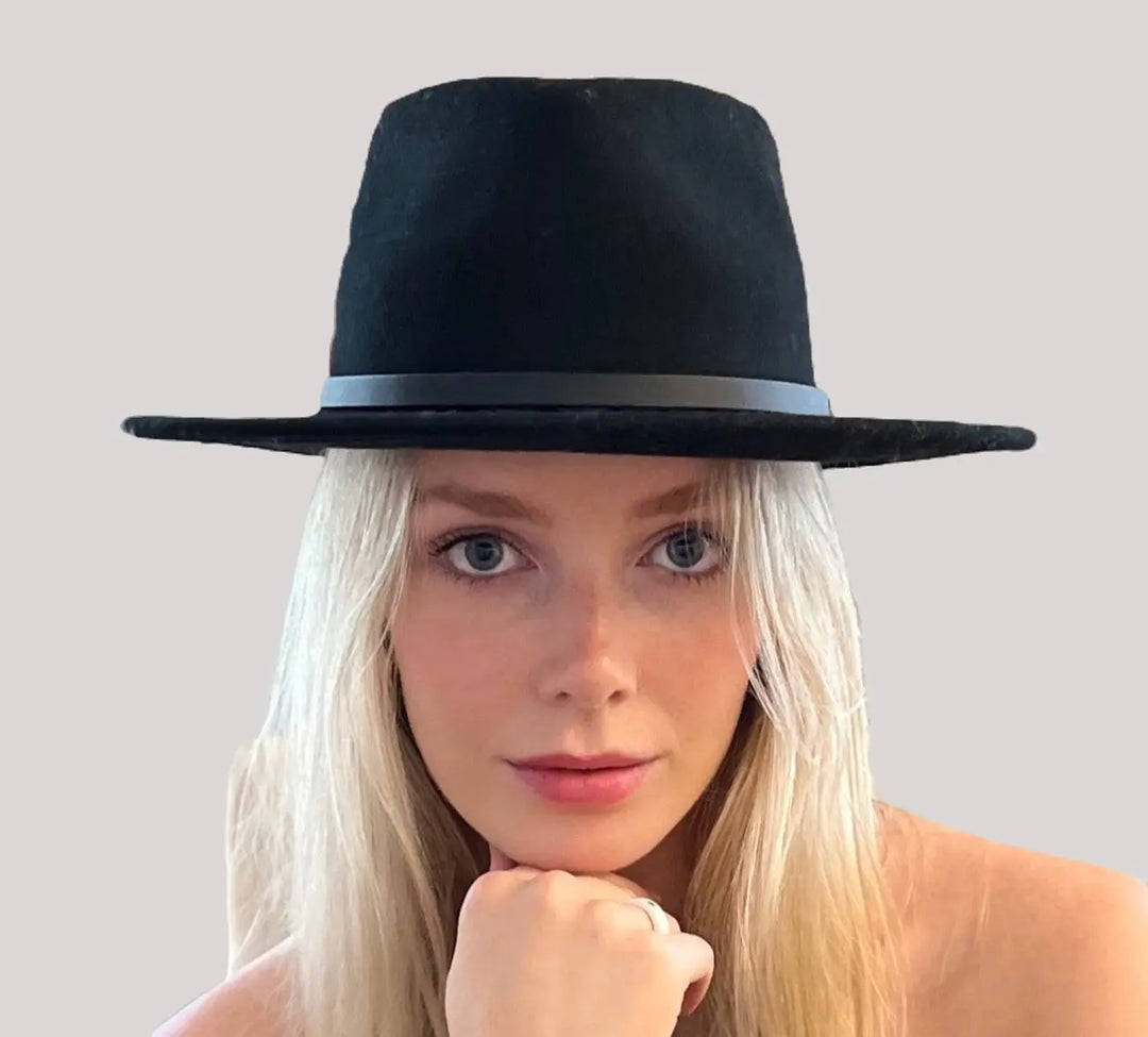 Premium 100% Australian Wool Teardrop Fedora - Black