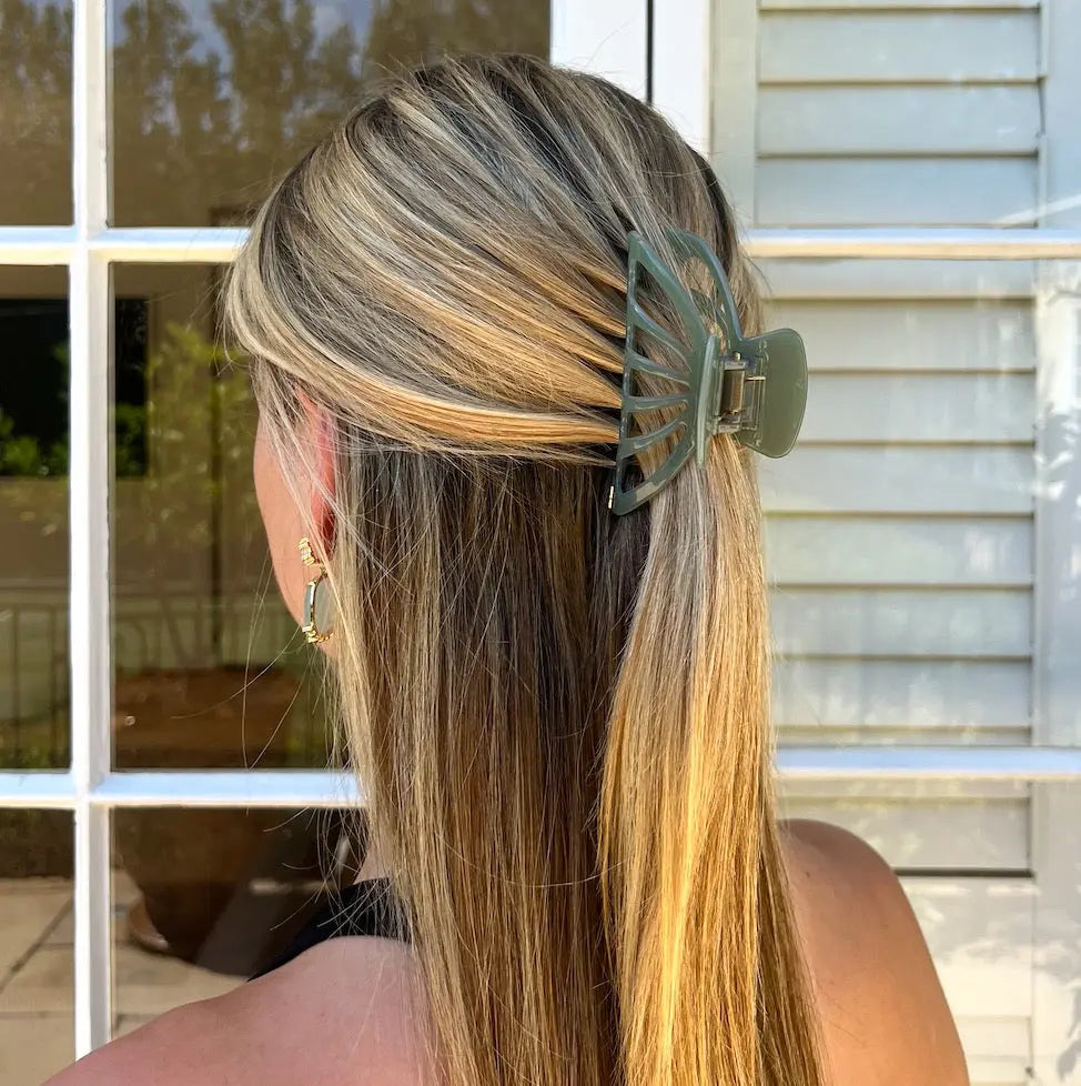 Large Hair claw with Cutouts in Sage