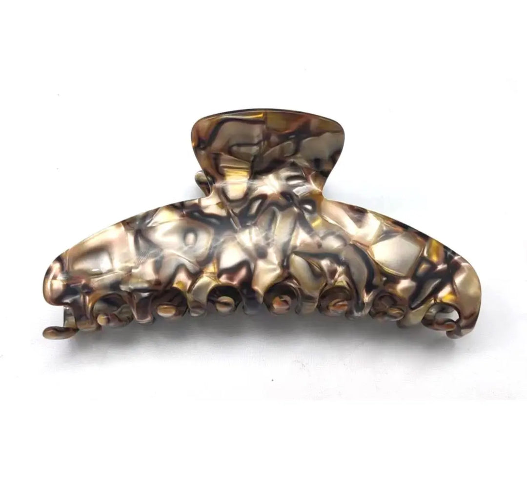 Premium Oversized Acetate Hair Claw in Brown/ Gold
