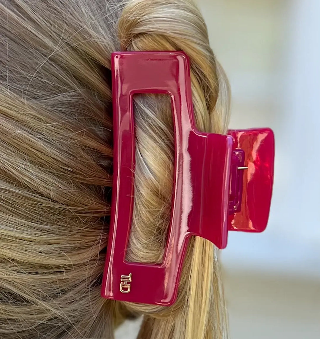 Acetate Rectangular Hair claw in Viva Magenta