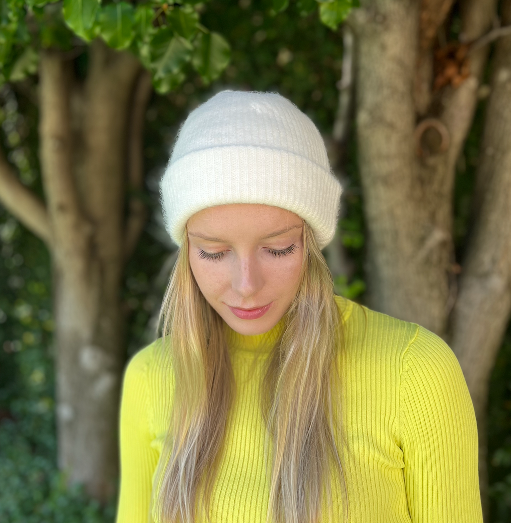 Angora Blend Slouch beanie - White Angora