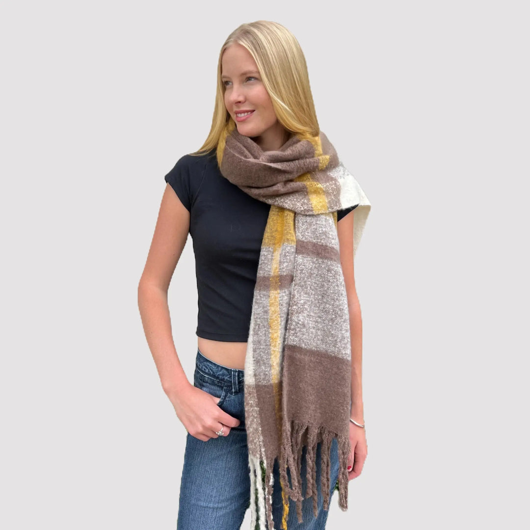 Oversized Cuddly Blanket Scarf in Mustard