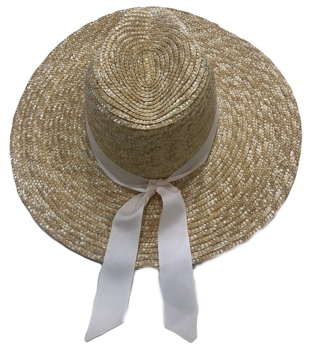 100% Wheat Straw Panama Ultrawide brim natural  straw- Off white Ribbon
