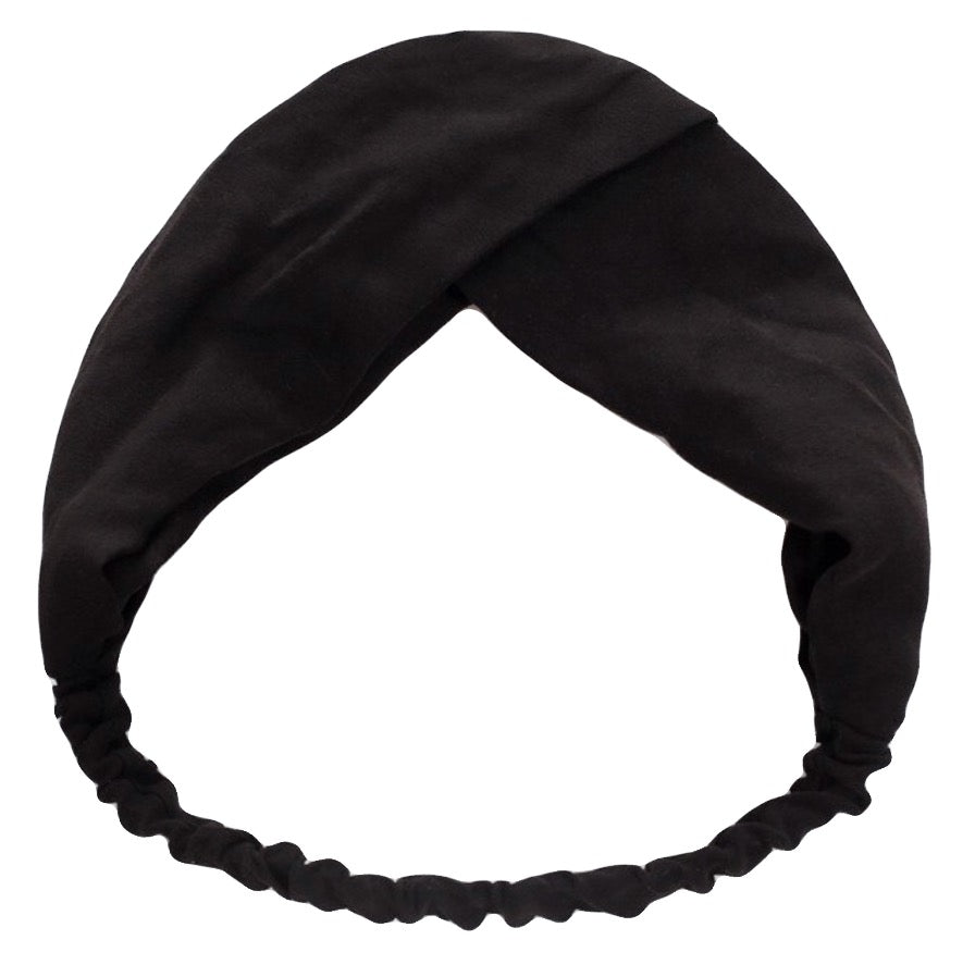 Vegan Suede Twist Elastic Headband in Black