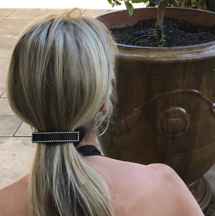 Acetate Barrette - Black with Crystals