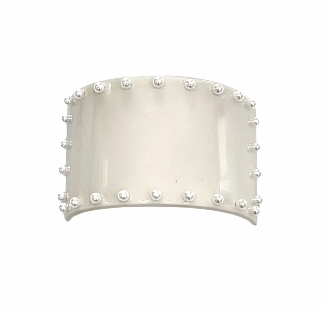 Oversized curved Barrette - Off-White with pearls
