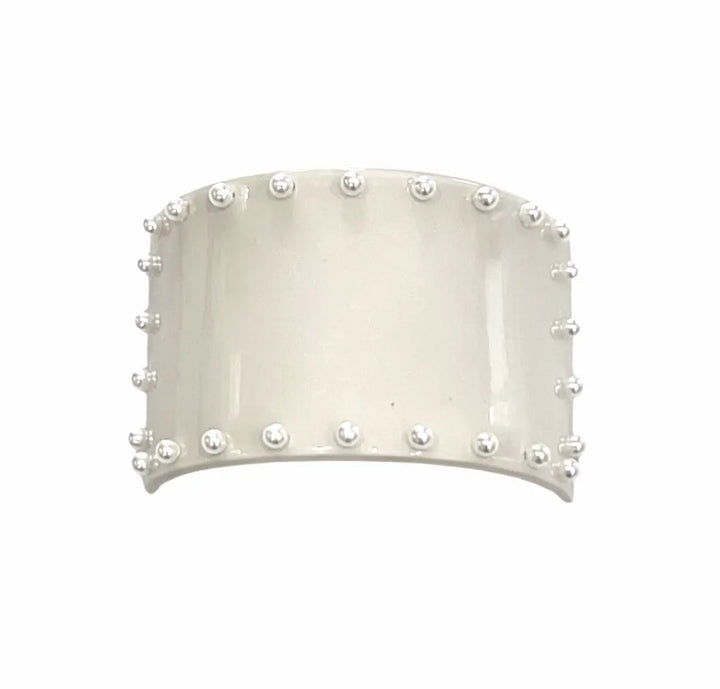 Oversized curved Barrette - Off-White with pearls