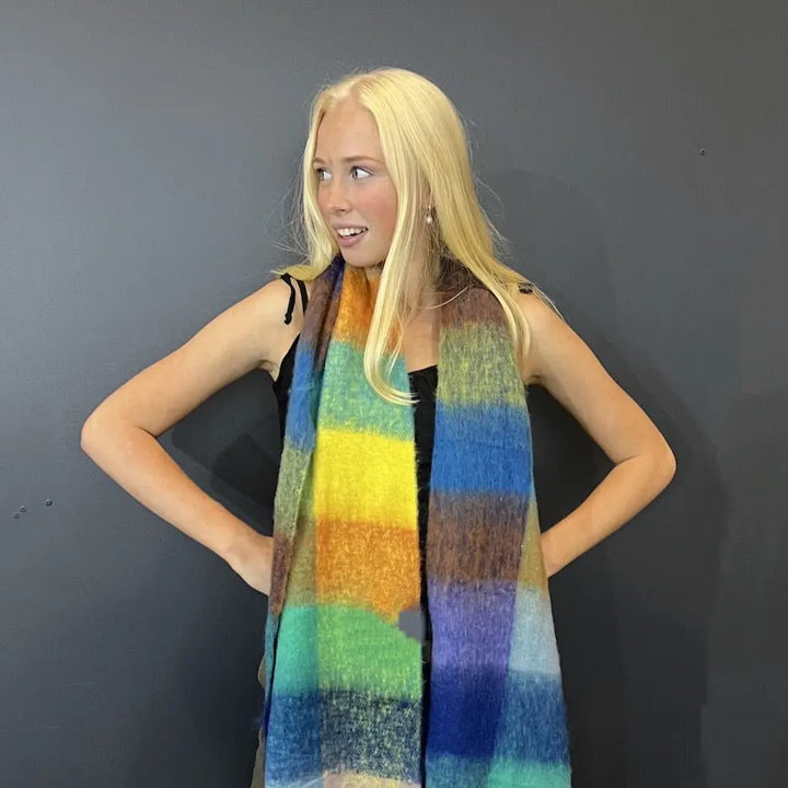 Oversized Cuddly Blanket Scarf in Vibrant Check
