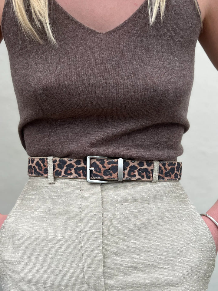 Leopard Leather Belt 3.3cm Silver