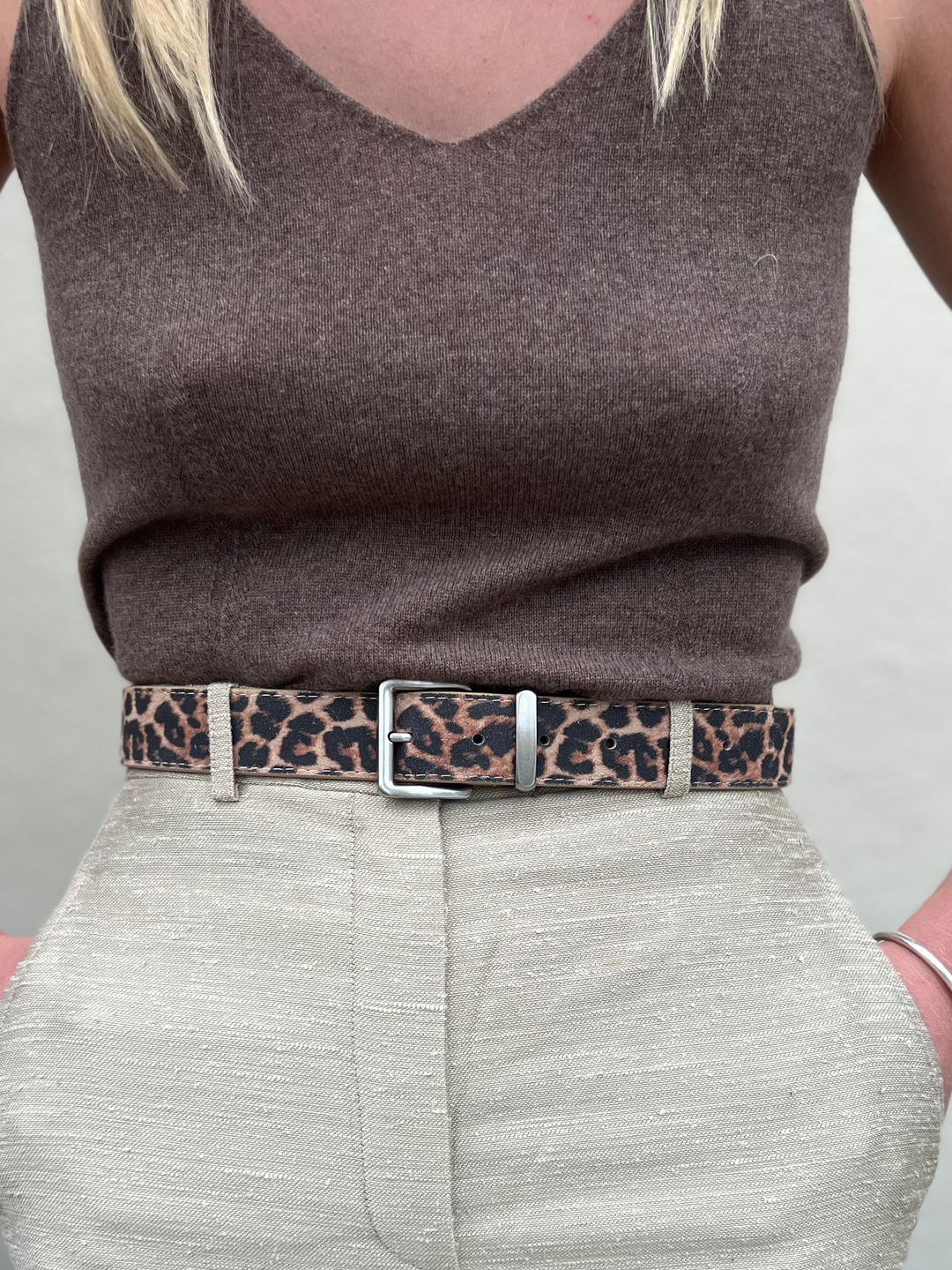 Leopard Leather Belt 3.3cm Silver