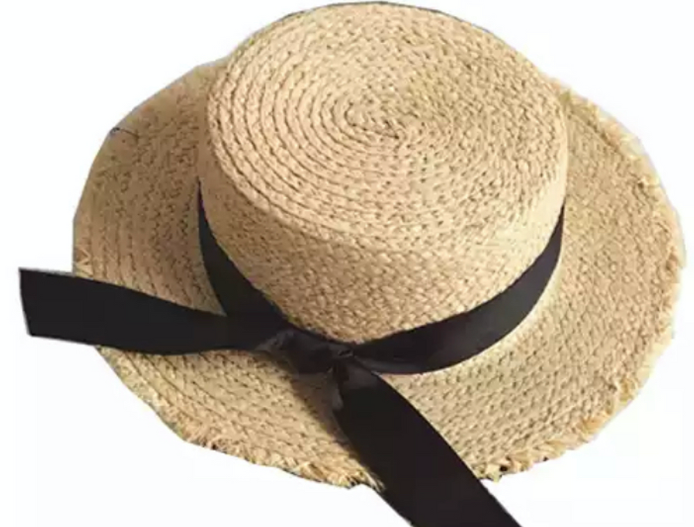 100% Raffia Straw Boater with Black detachable Ribbon