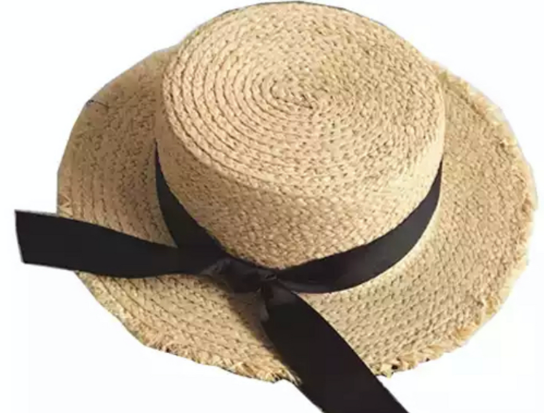 100% Raffia Straw Boater with Black detachable Ribbon