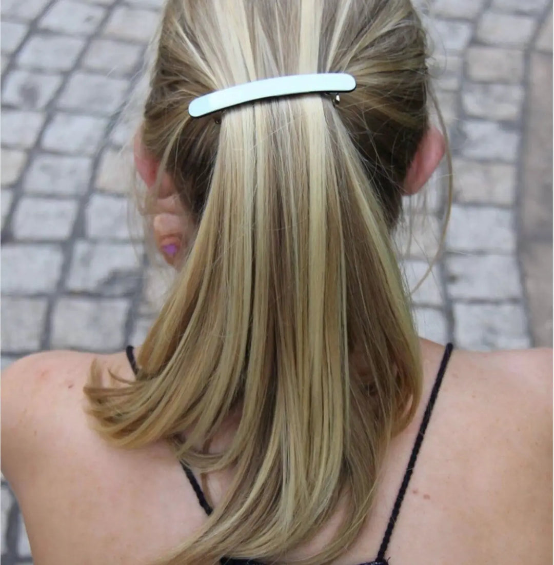 Pastel Blue with black edge acetate barrette- large 9cm