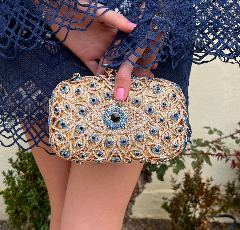 WS Eye Handmade Gold Clutch Bag