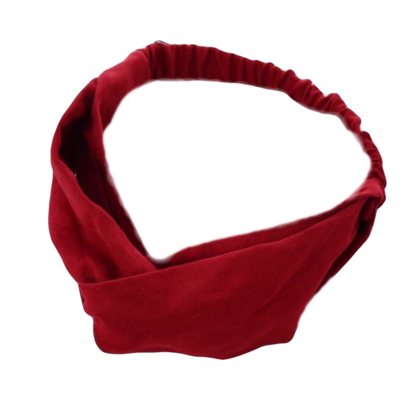 Vegan Suede Twist Elastic Headband in Wine