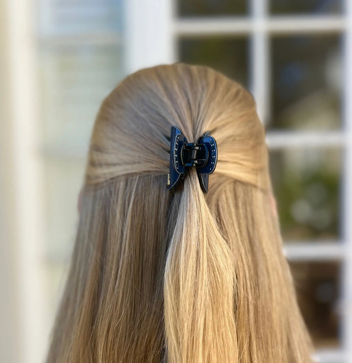 Acetate Small Hair Claw & Crystals –  Deep Blue