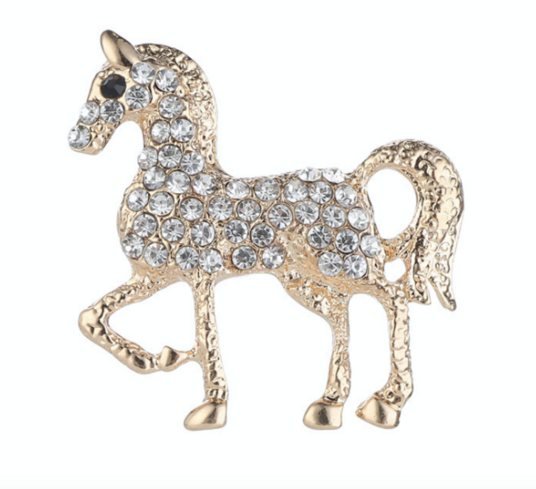 Brooch- Crystal Horse Gold