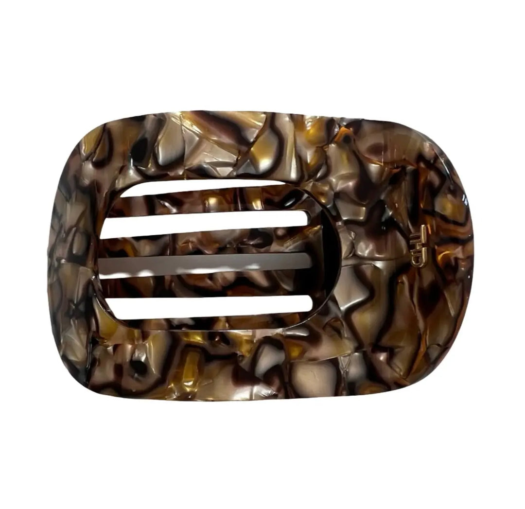 Acetate Flat Hair Claw in Gold Brown Marble