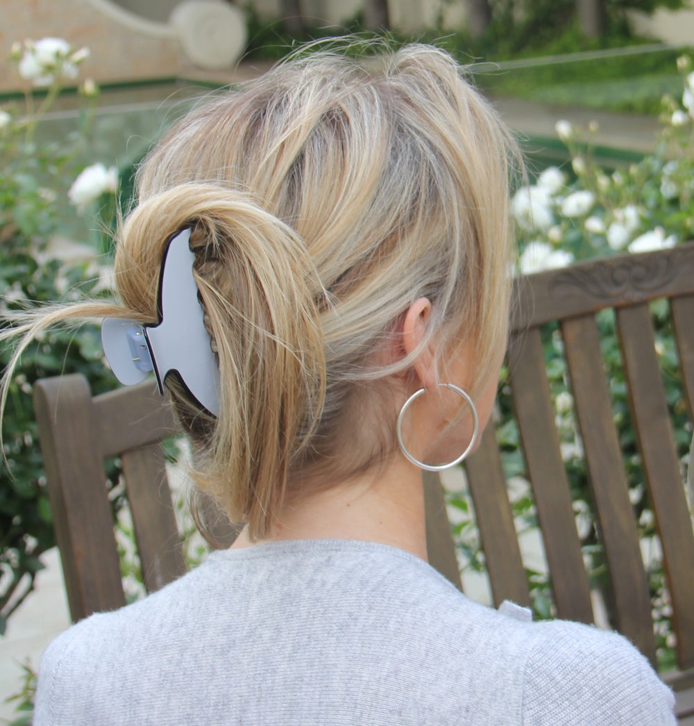 Premium Oversized Hairclaw in French Grey - Black Trim