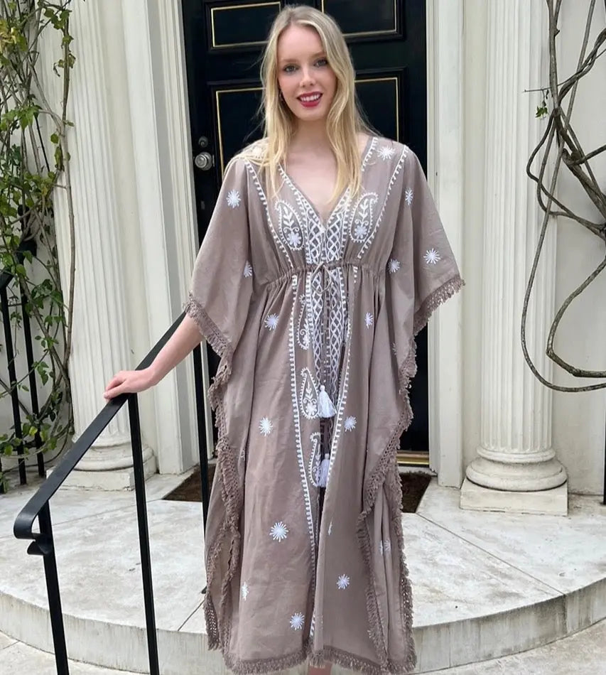 'Juliette' embroidered dress in French Linen