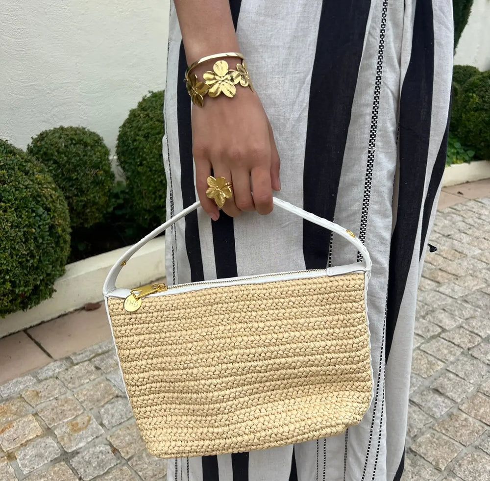 WS Bodicia - Coconut Fibre & White Cowhide Shoulder Bag
