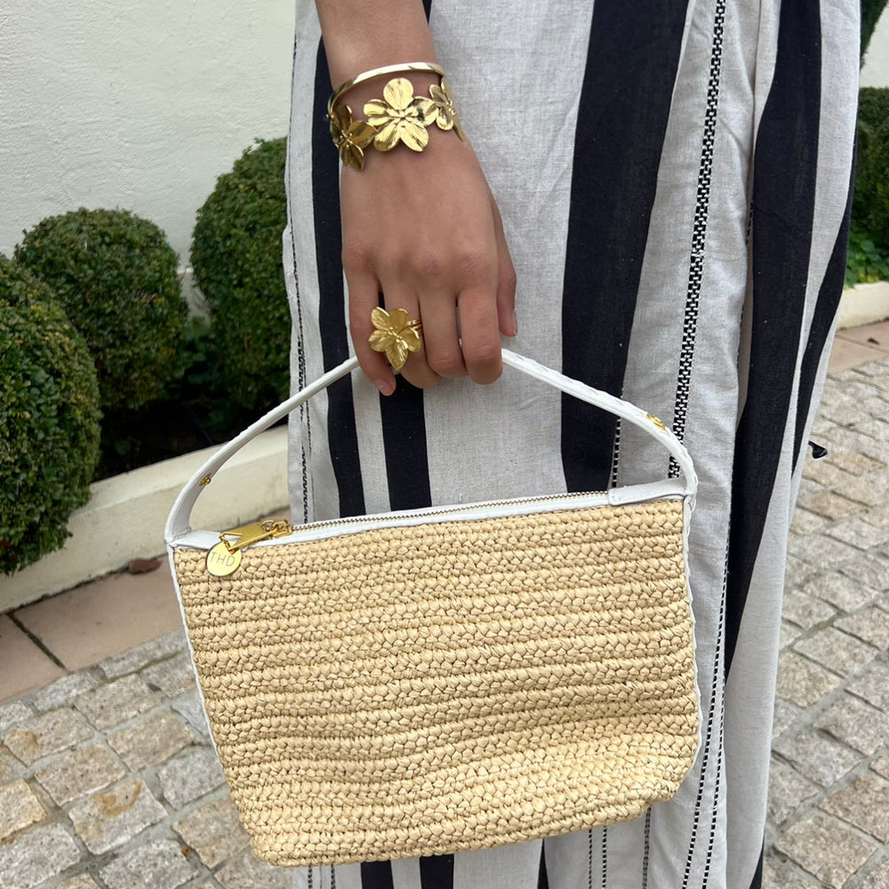 WS Bodicia - Coconut Fibre & White Cowhide Shoulder Bag