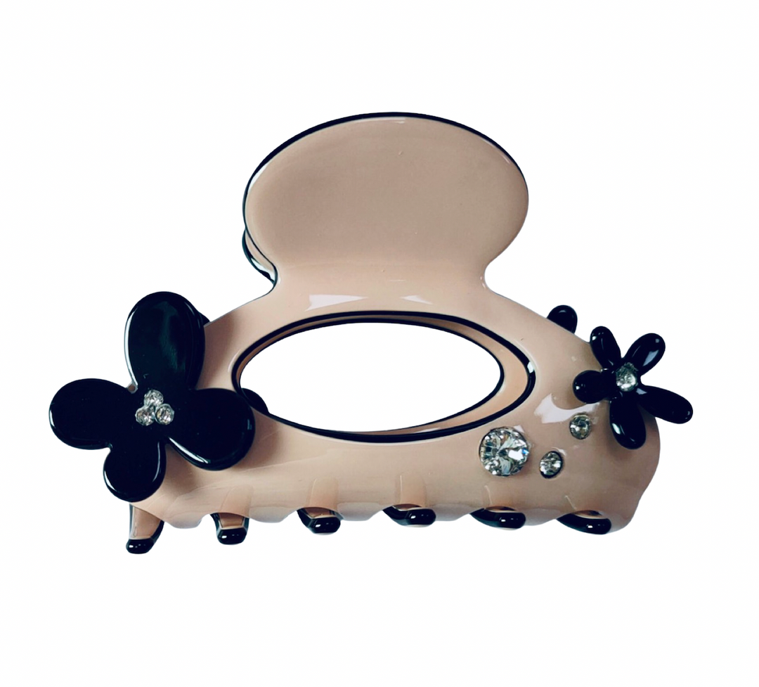 Premium Large Acetate Hair claw with Swarovski Crystals & Flowers -Chanel Pink