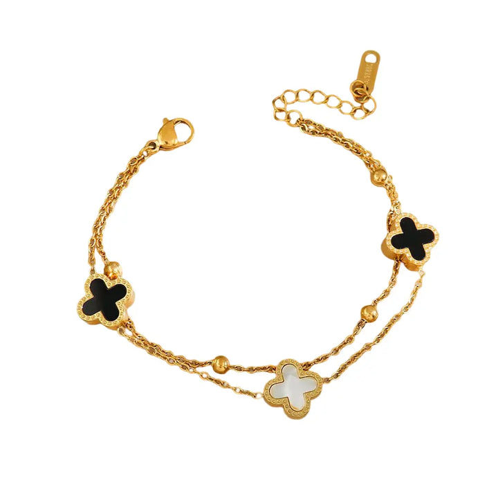 Cross Bracelet in Gold with Black & White Reversible cross charms