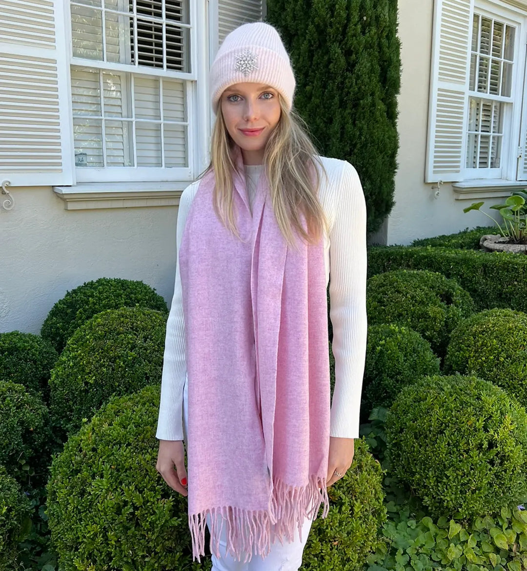 WS Angora Blend Beanie with Snowflake - Pink - Image 1